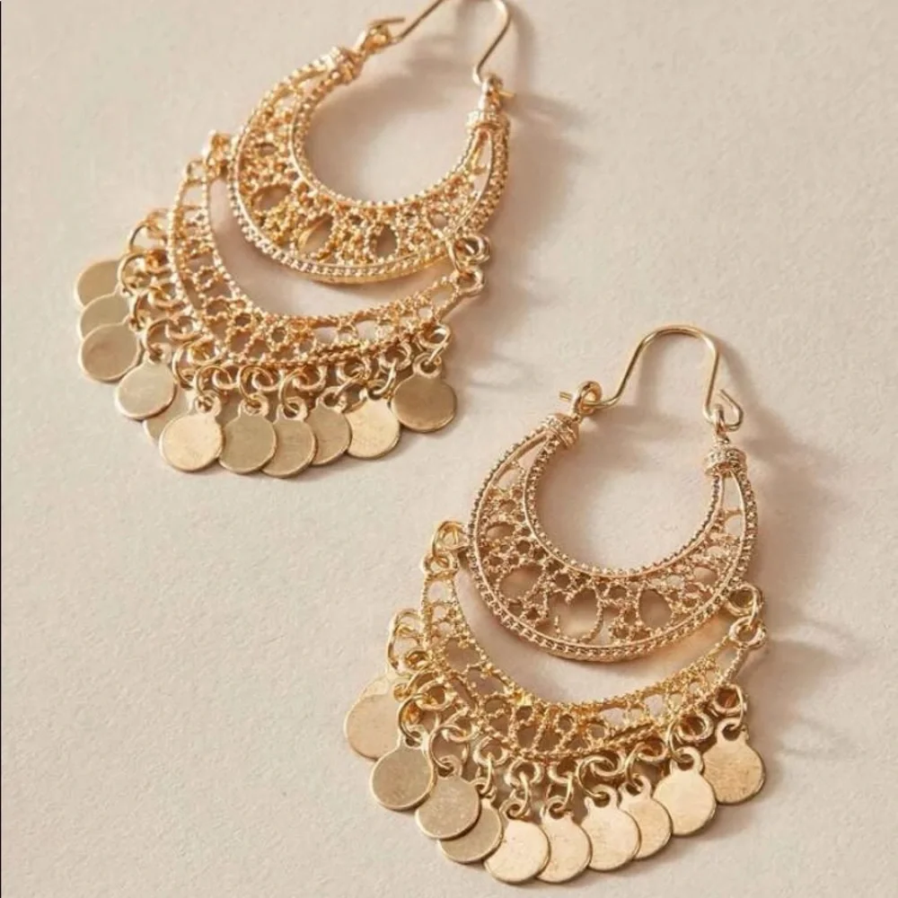 Gold Tassel Hoop Earrings - Picture 1 of 3